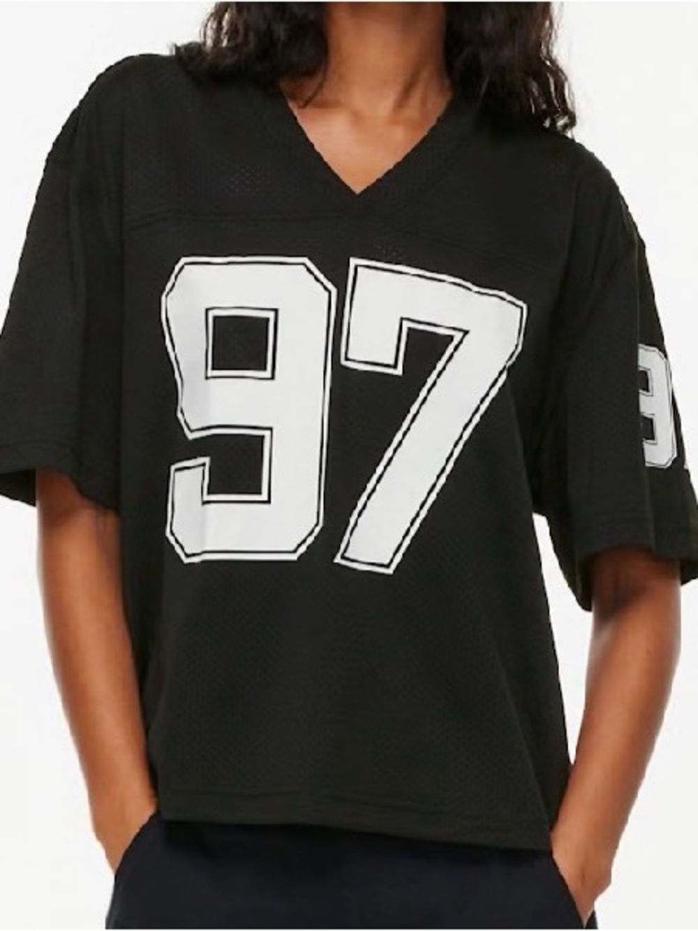 TNA Black V‑Neck Jersey Top with White '97 Graphic